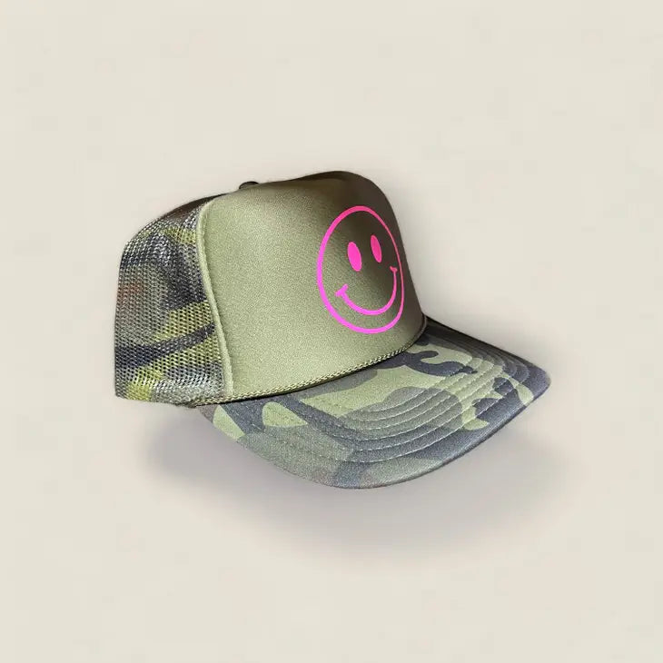 Happy Face Camo Pink Trucker Hat