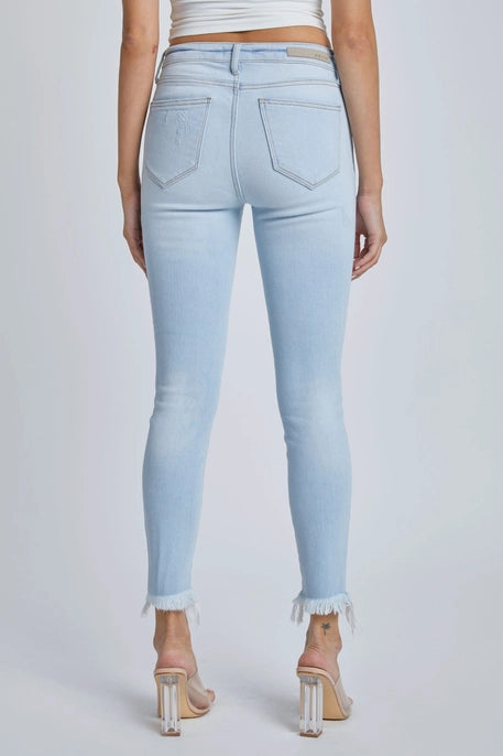 Mid Rise Crop Skinny Jean with Frayed Hem