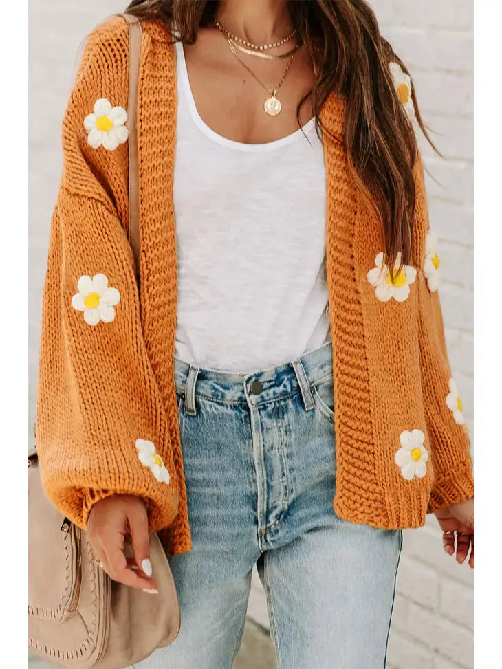 Flower Bubble Sleeve Cardigan