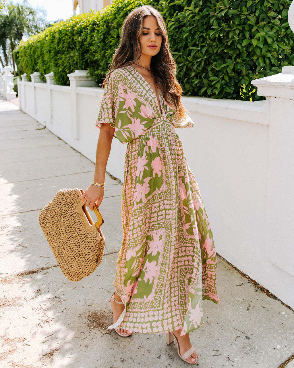 High Waist, V-Neck, High Slit Waist Dress