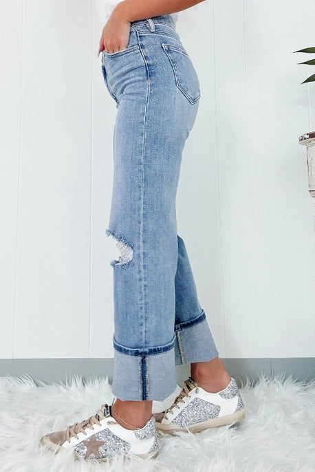 High Rise Asymmetric Button Zip Fly Jeans