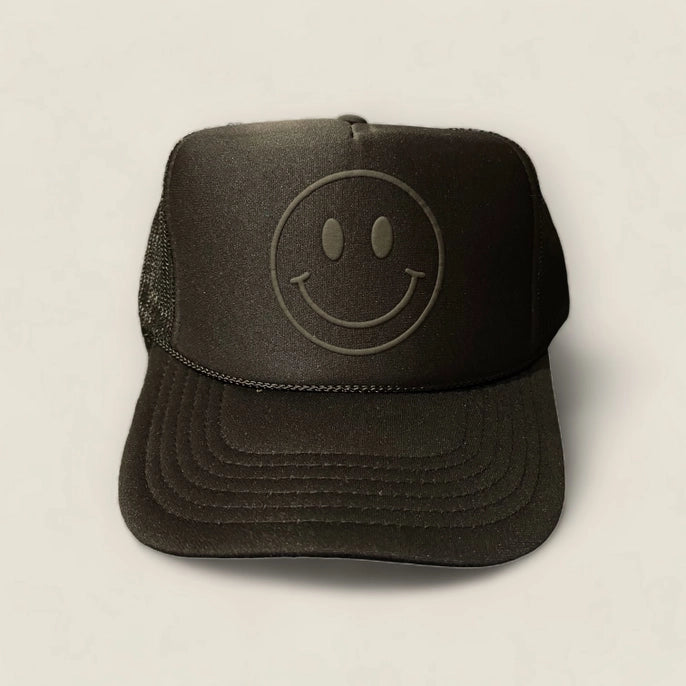 Happy Face Monochrome Trucker Hat | Black