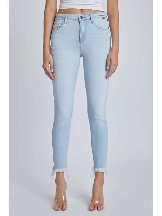 Mid Rise Crop Skinny Jean with Frayed Hem