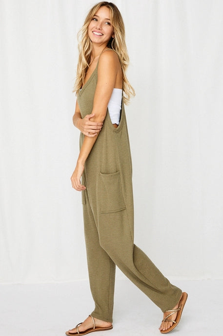 Solid Harem Jumpsuit with Pockets