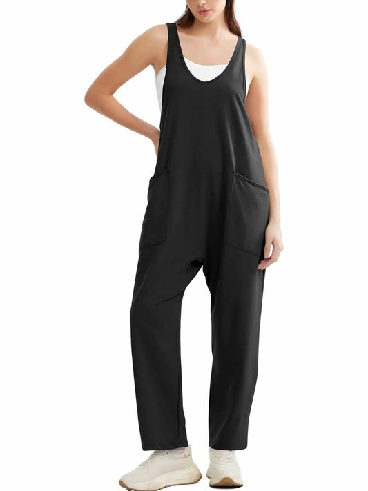 Black Pocket Sleeveless Knit Jumpsuit