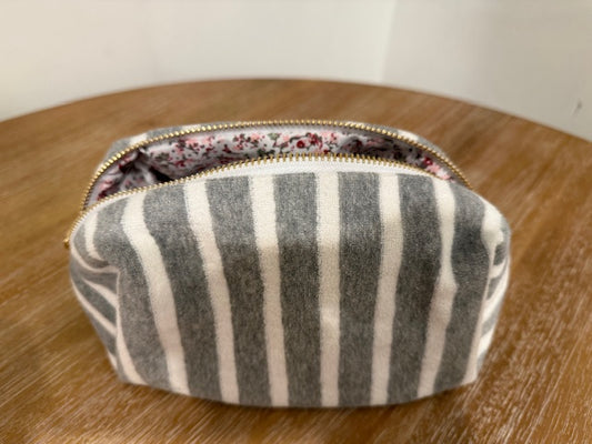 Terry Cloth Stripped Cosmetic Case Grey & White