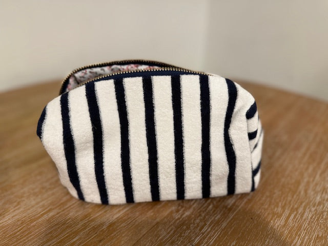 Terry Cloth Cosmetic Case Navy & White