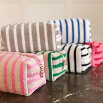 Terry Cloth Stripped Cosmetic Case Pink & Red