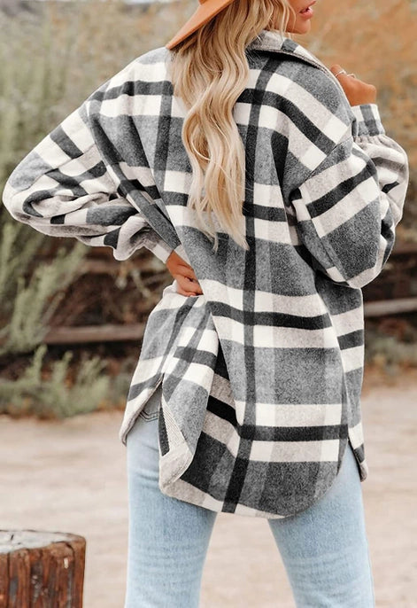 Plaid Button Flannel Shirt Jacket | Black + White